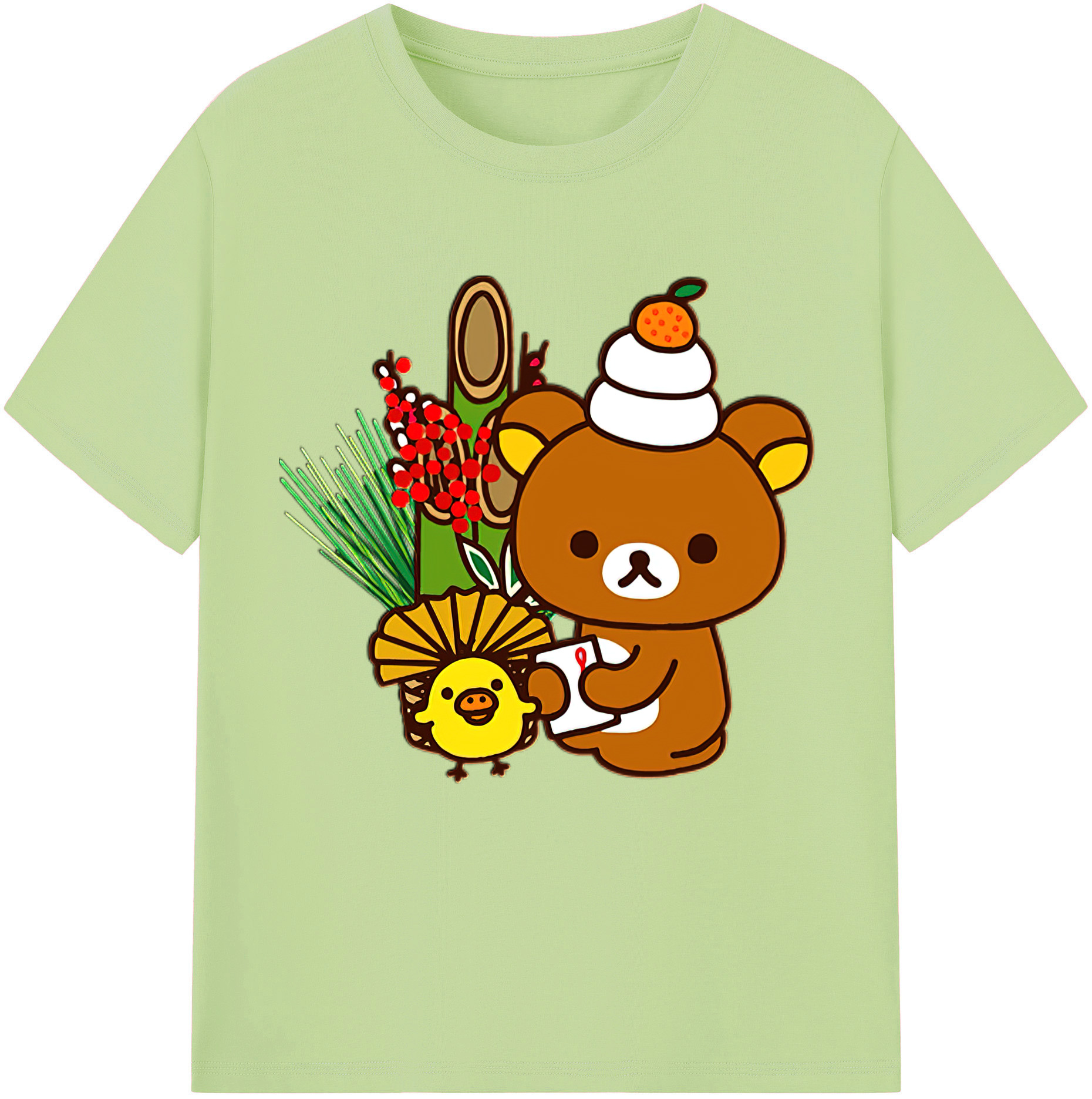 （画像用） リラックマ リラックマ キイロイトリ Rilakkuma Korilakkuma Kiiroitori 綿100％半袖Tシャツ（フロントプリント）